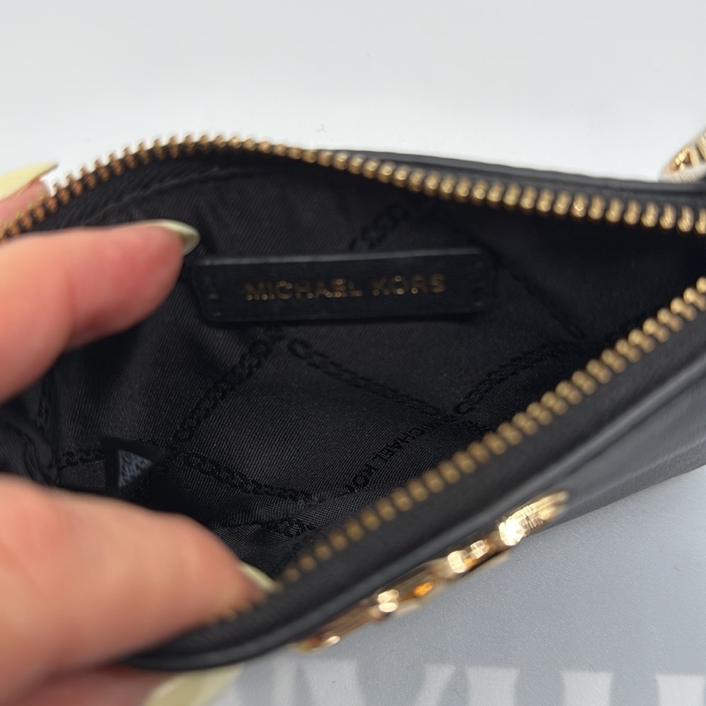 Michael Kors Parker Small Leather Zip Black Card Case Gold Hardware - Picture 4 of 4